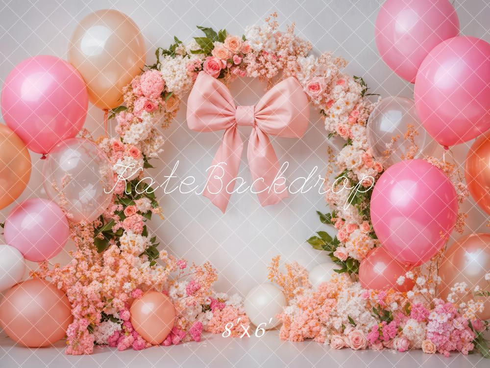 Kate Cake Smash Pink Backdrop Floral Balloon Designed by Emetselch - Kate Backdrop AU