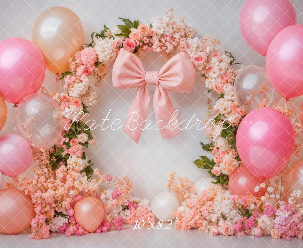 Kate Cake Smash Pink Backdrop Floral Balloon Designed by Emetselch - Kate Backdrop AU