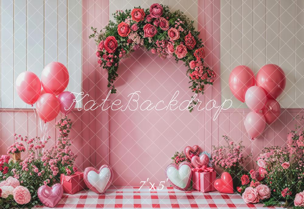 Kate Pink Flowers Girl Birthday Backdrop Valentine's Day Designed by Emetselch - Kate Backdrop AU