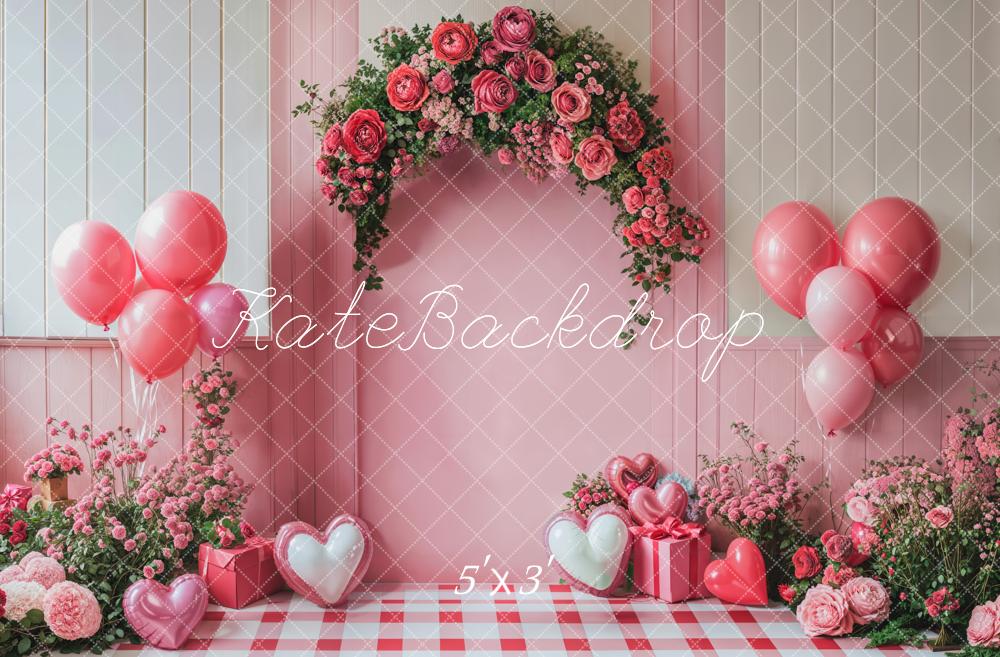 Kate Pink Flowers Girl Birthday Backdrop Valentine's Day Designed by Emetselch - Kate Backdrop AU