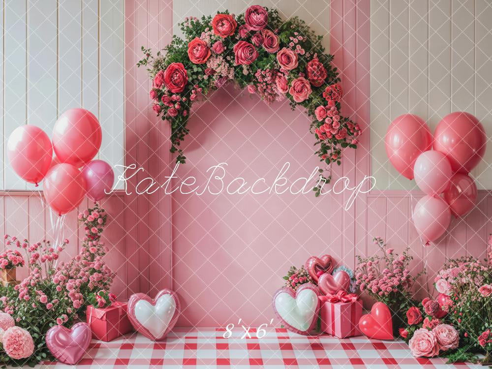Kate Pink Flowers Girl Birthday Backdrop Valentine's Day Designed by Emetselch - Kate Backdrop AU