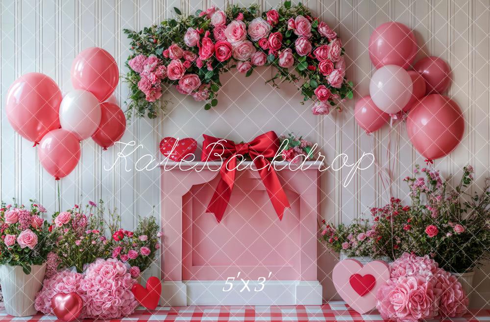 Kate Valentine's Day Roses Balloons Bow Backdrop Designed by Emetselch - Kate Backdrop AU