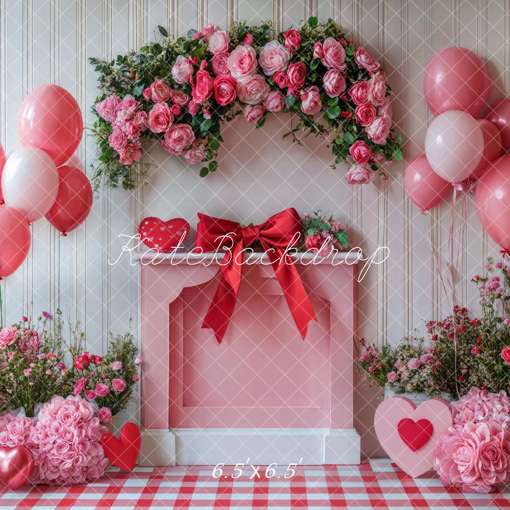 Kate Valentine's Day Roses Balloons Bow Backdrop Designed by Emetselch - Kate Backdrop AU