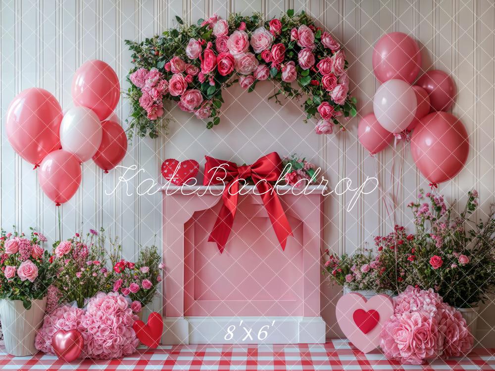 Kate Valentine's Day Roses Balloons Bow Backdrop Designed by Emetselch - Kate Backdrop AU