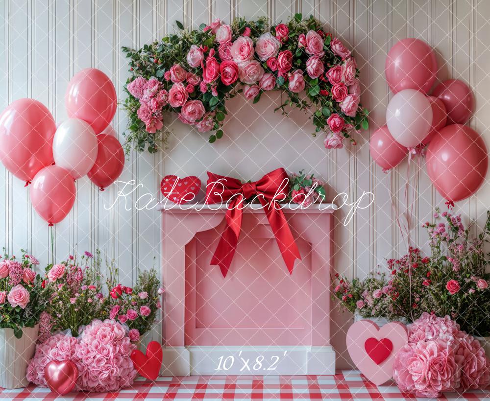 Kate Valentine's Day Roses Balloons Bow Backdrop Designed by Emetselch - Kate Backdrop AU