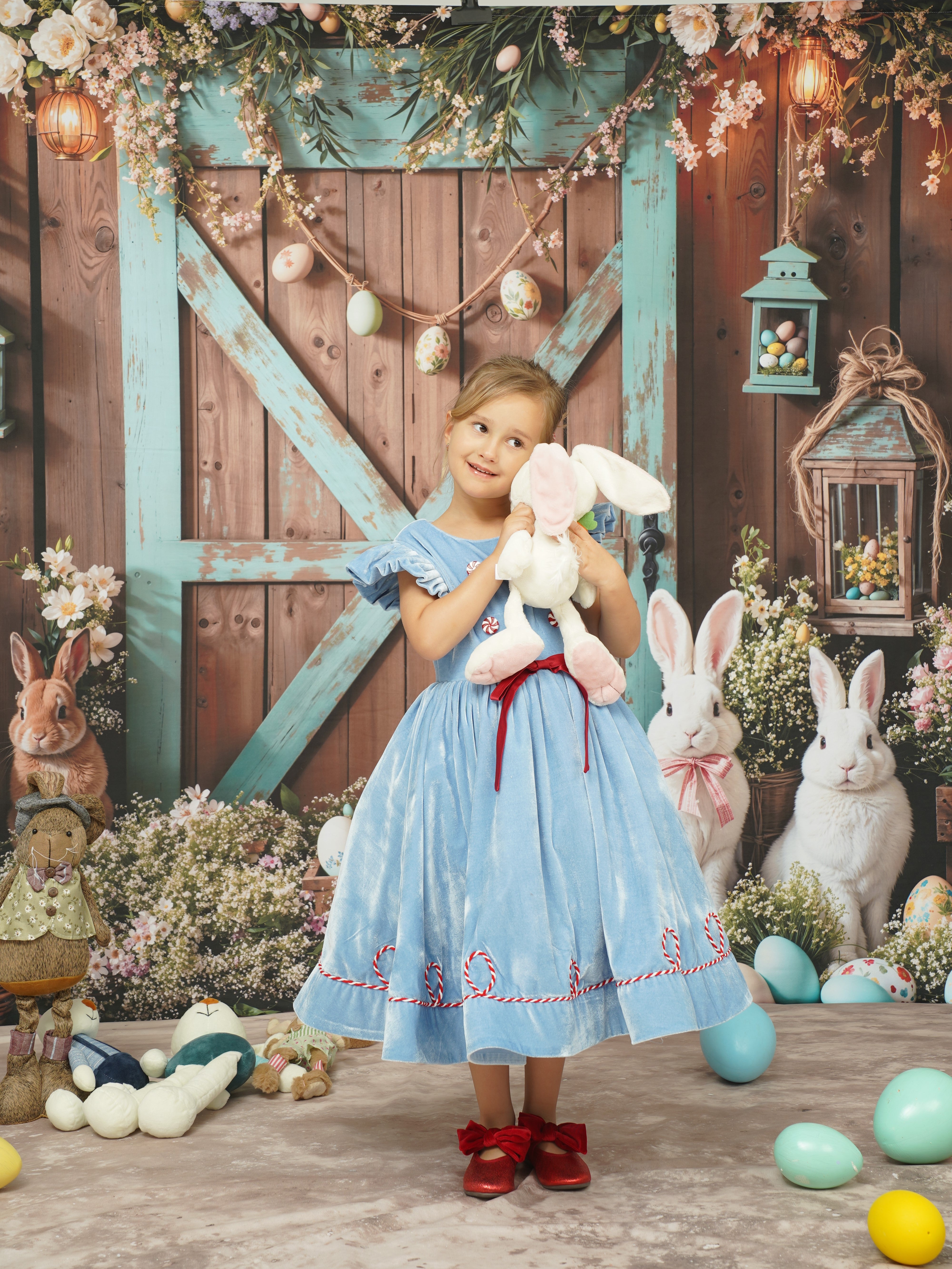 Kate Easter Bunny Barn Door Floral Backdrop Designed by Emetselch - Kate Backdrop AU