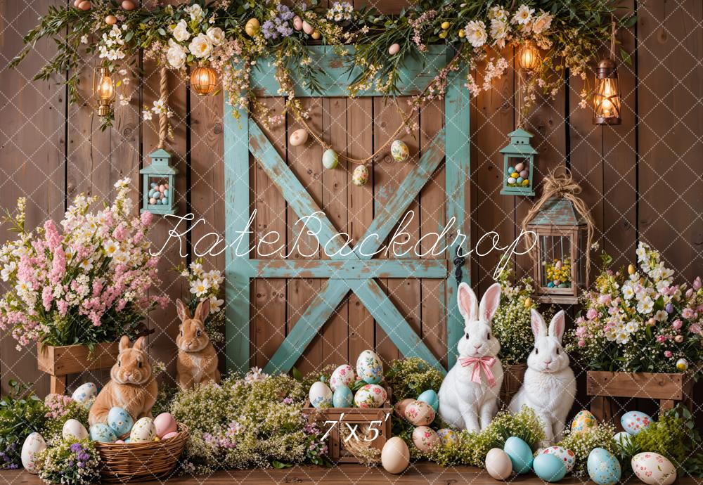 Kate Easter Bunny Barn Door Floral Backdrop Designed by Emetselch - Kate Backdrop AU