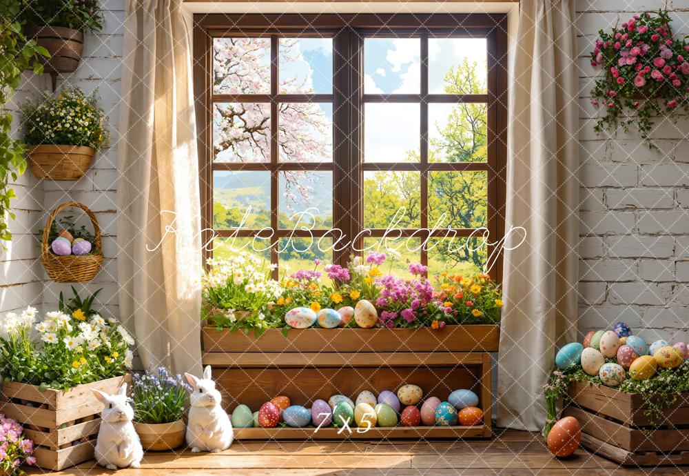 Kate Easter Bunny Floral Window Curtains Backdrop Designed by Emetselch - Kate Backdrop AU