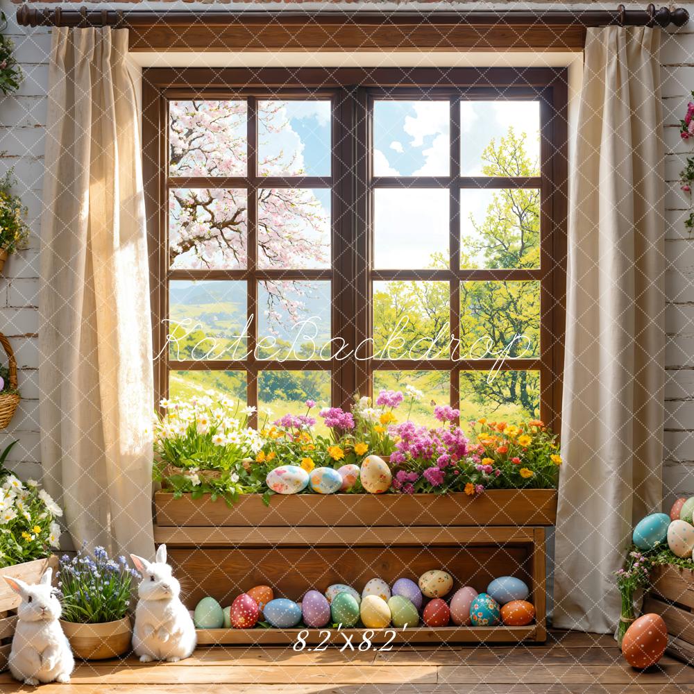 Kate Easter Bunny Floral Window Curtains Backdrop Designed by Emetselch - Kate Backdrop AU