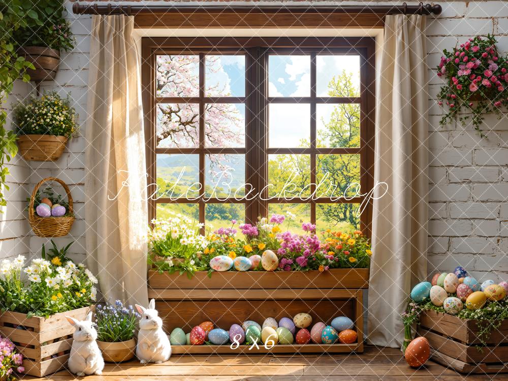Kate Easter Bunny Floral Window Curtains Backdrop Designed by Emetselch - Kate Backdrop AU