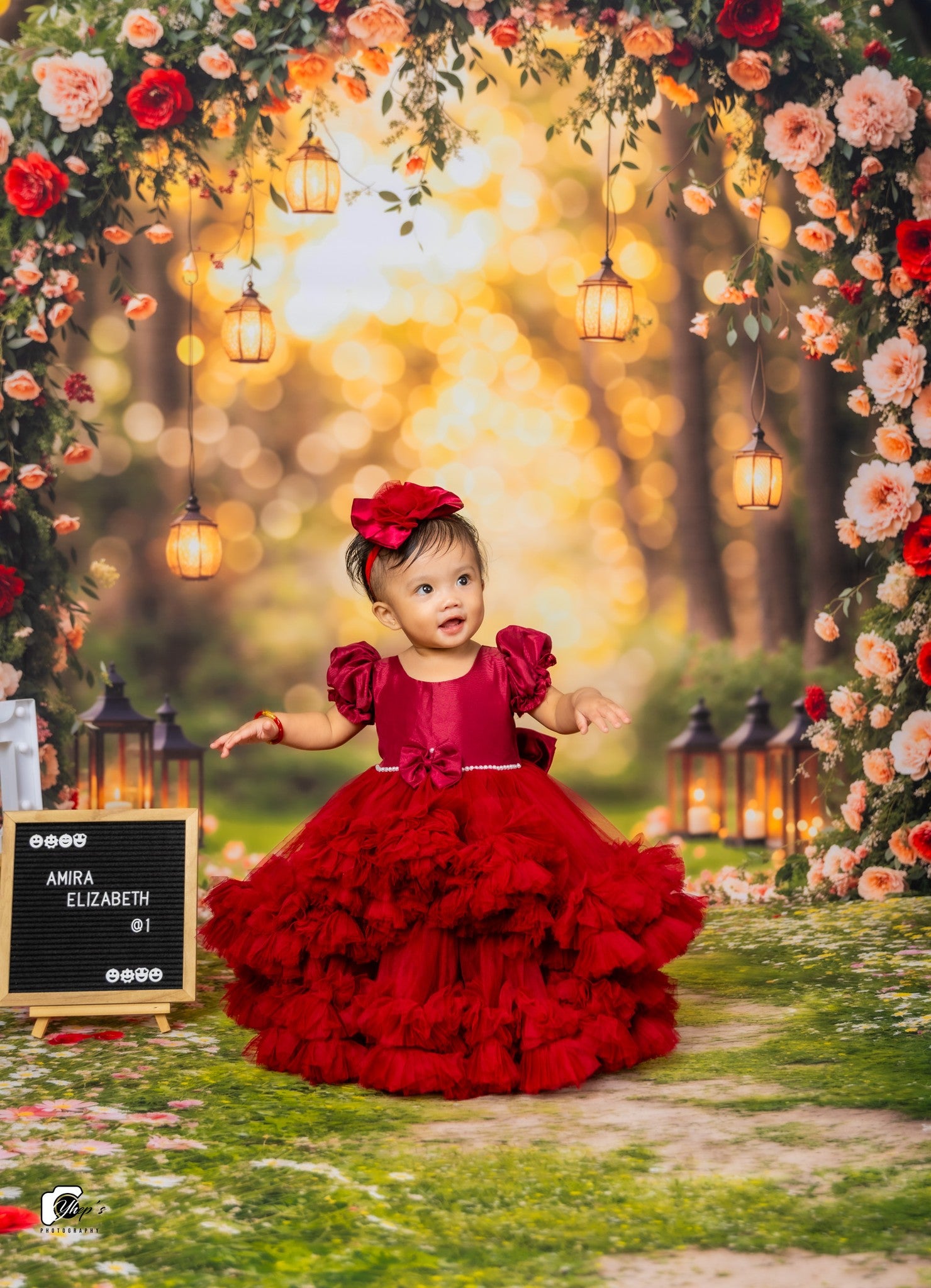 Kate Valentine Flower Arch Backdrop+Spring Floral Pathway Grass Floor Backdrop - Kate Backdrop AU