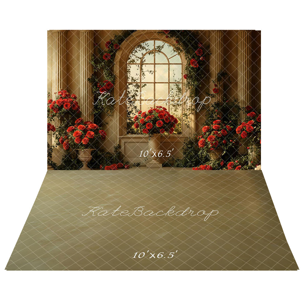 Kate Indoor Valentine's Day Rose Wedding Backdrop+Abstract Floor Backdrop - Kate Backdrop AU