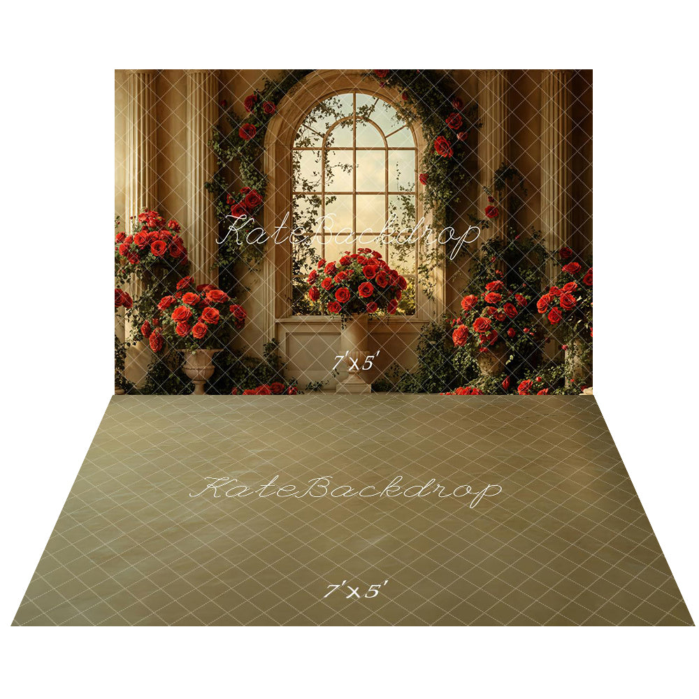 Kate Indoor Valentine's Day Rose Wedding Backdrop+Abstract Floor Backdrop - Kate Backdrop AU