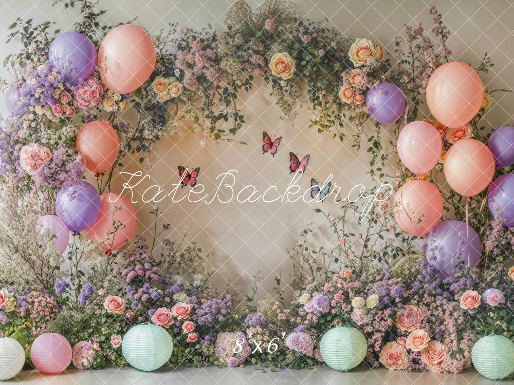 Kate Spring Cake Smash Backdrop Flower Arch Balloon Butterfly Designed by Emetselch - Kate Backdrop AU