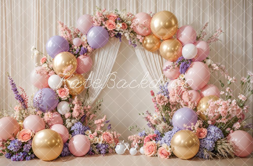 Kate Cake Smash Flower Arch Balloon Backdrop Designed by Emetselch - Kate Backdrop AU