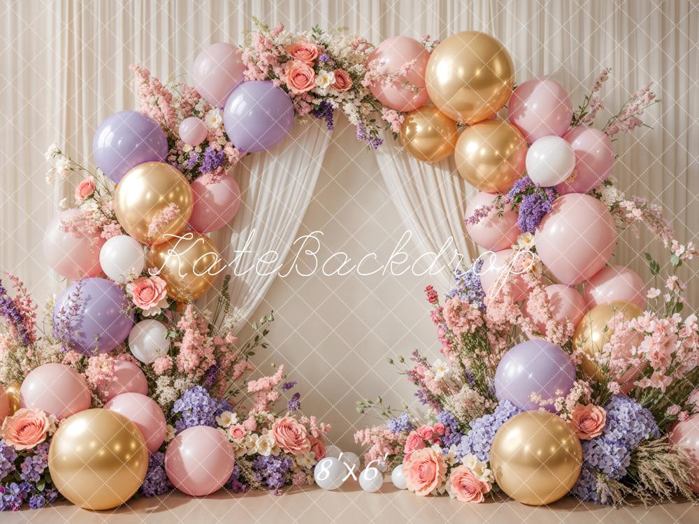 Kate Cake Smash Flower Arch Balloon Backdrop Designed by Emetselch - Kate Backdrop AU