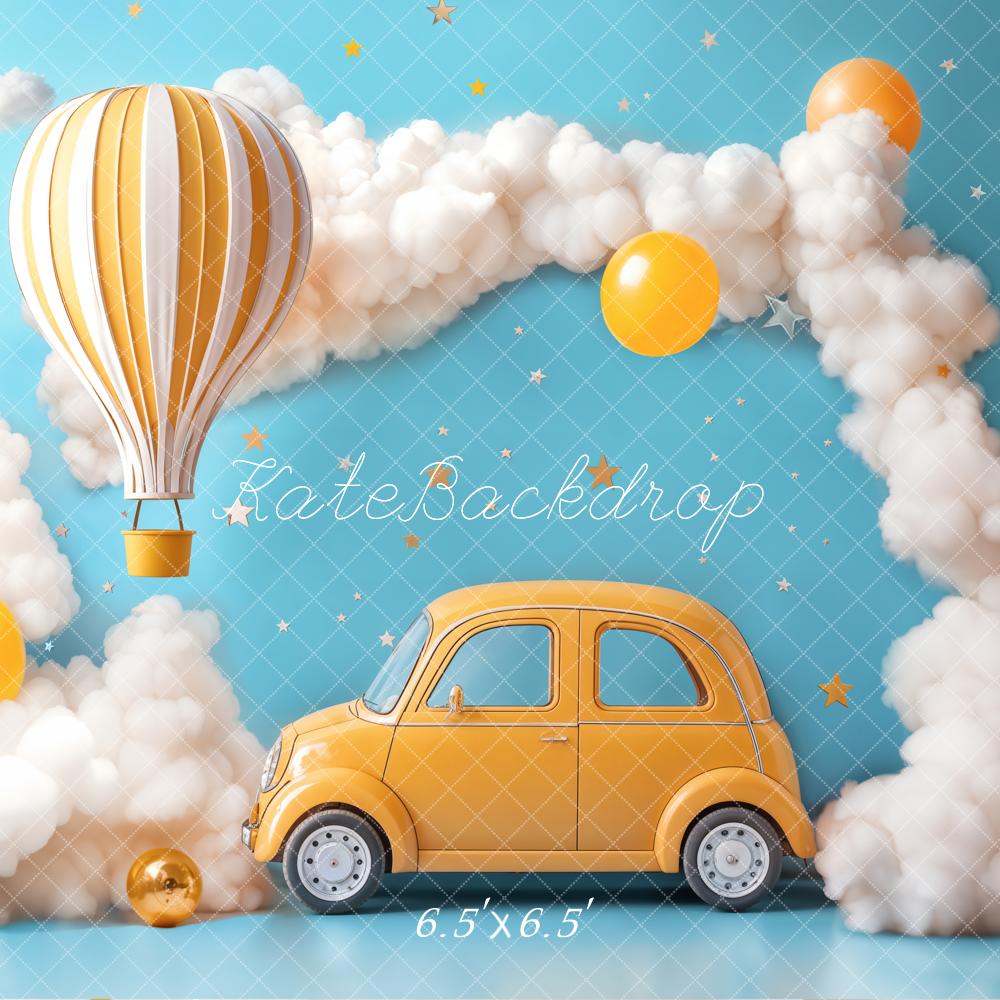 Kate Blue Cake Smash Backdrop Hot Air Balloon Car Clouds Designed by Emetselch - Kate Backdrop AU