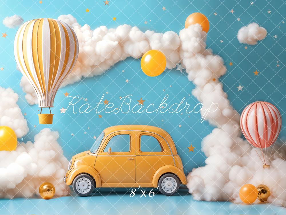 Kate Blue Cake Smash Backdrop Hot Air Balloon Car Clouds Designed by Emetselch - Kate Backdrop AU