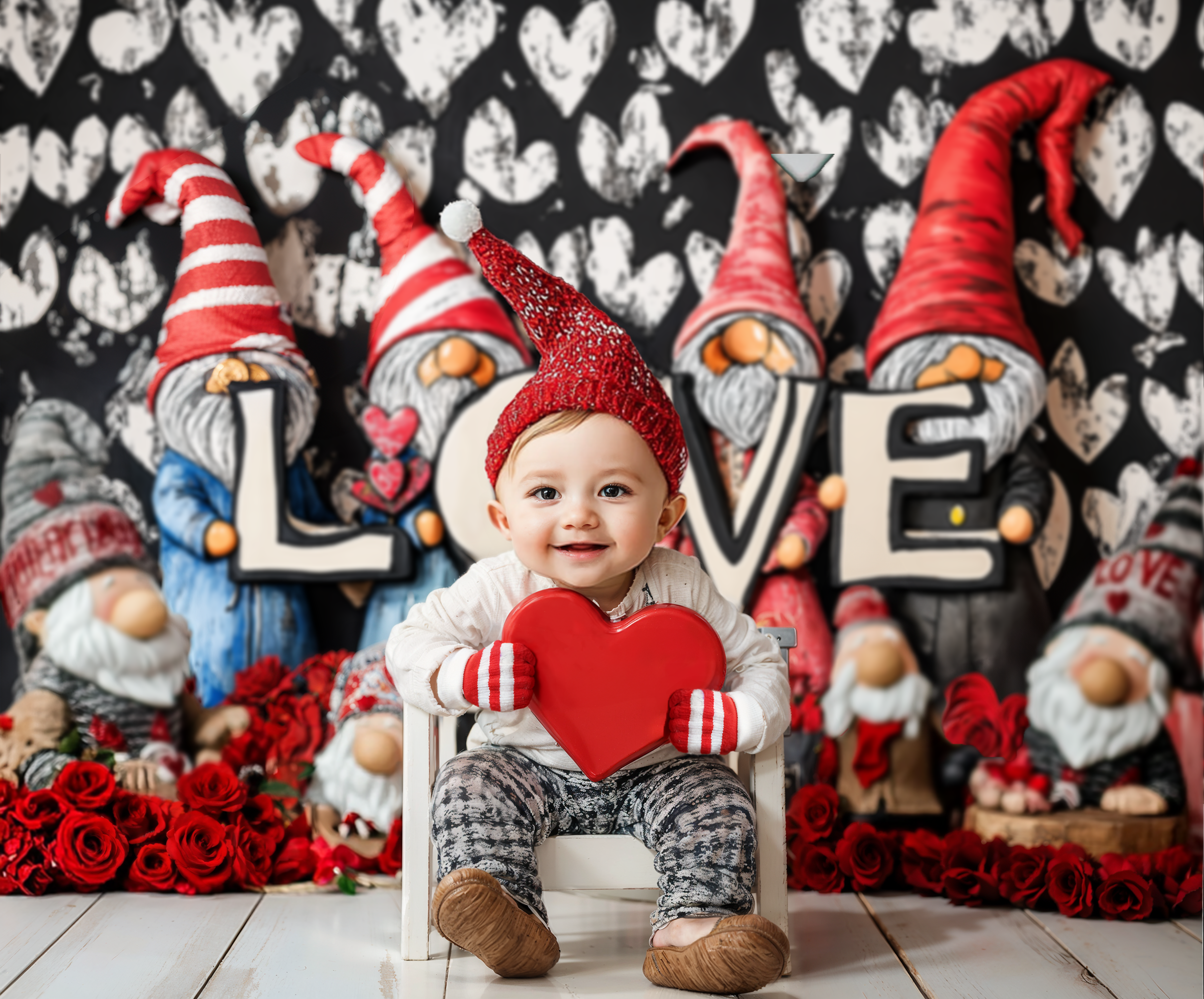 Kate Valentines Gnomes Love Hearts Backdrop Designed by Emetselch