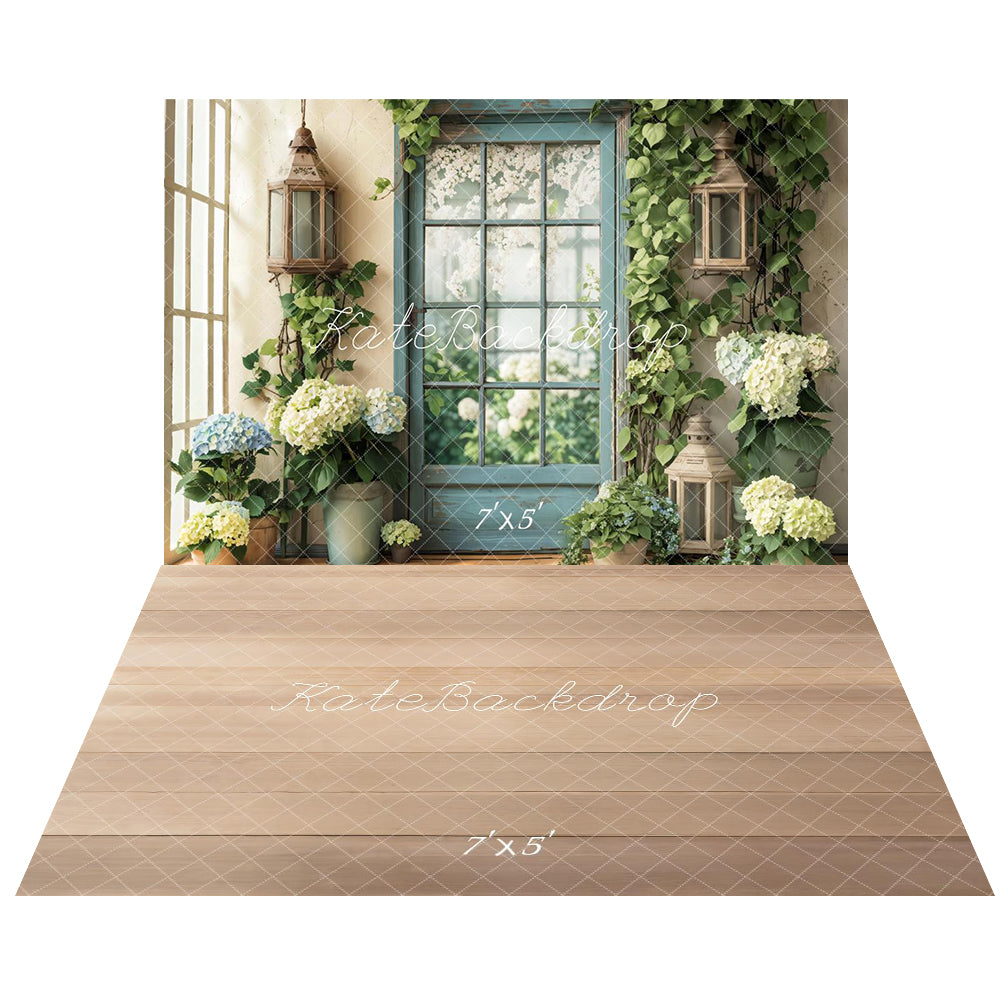 Kate Spring Door Hydrangeas Backdrop+Wood Floor Backdrop - Kate Backdrop AU