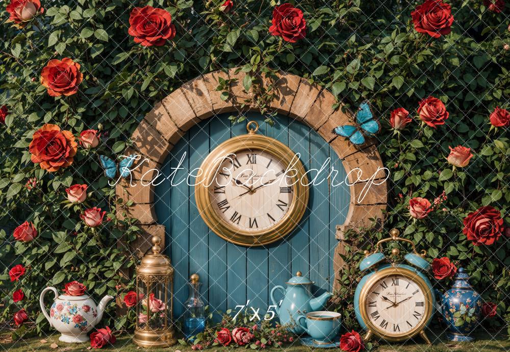 Kate Valentine Vintage Clock Garden Backdrop Designed by Emetselch - Kate Backdrop AU