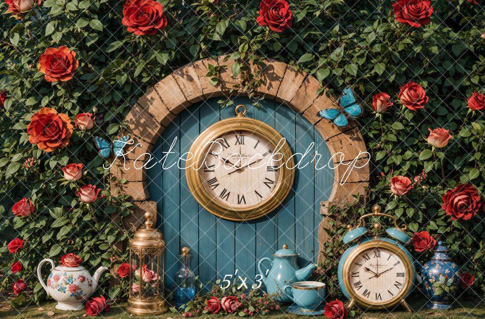 Kate Valentine Vintage Clock Garden Backdrop Designed by Emetselch - Kate Backdrop AU