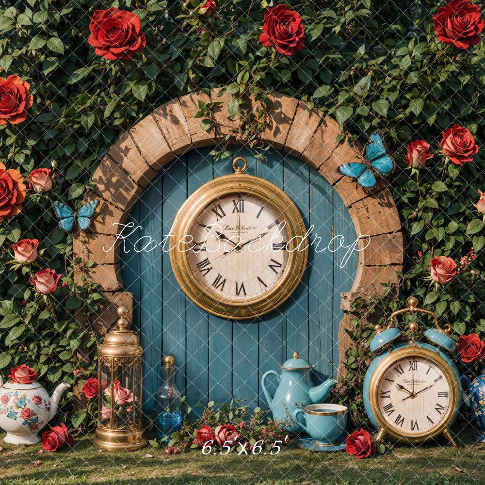 Kate Valentine Vintage Clock Garden Backdrop Designed by Emetselch - Kate Backdrop AU