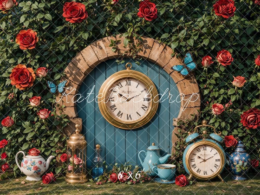 Kate Valentine Vintage Clock Garden Backdrop Designed by Emetselch - Kate Backdrop AU
