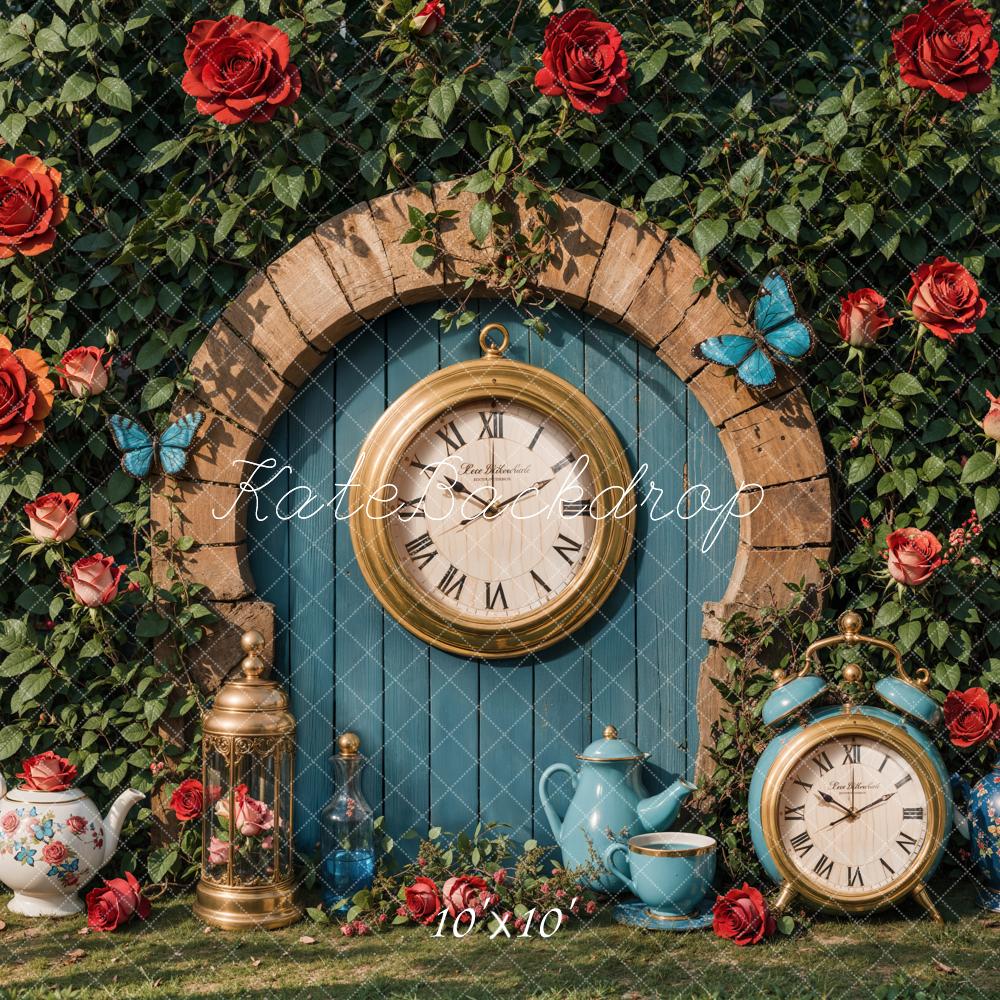 Kate Valentine Vintage Clock Garden Backdrop Designed by Emetselch - Kate Backdrop AU
