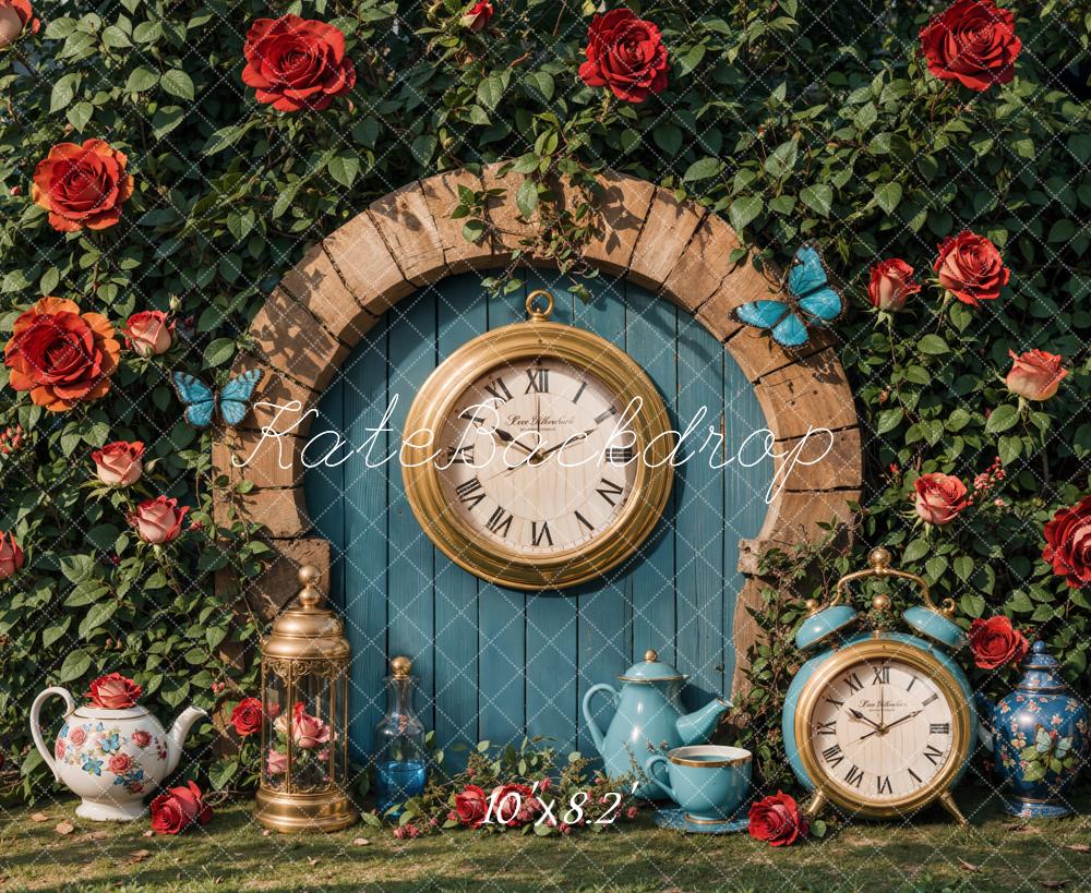 Kate Valentine Vintage Clock Garden Backdrop Designed by Emetselch - Kate Backdrop AU