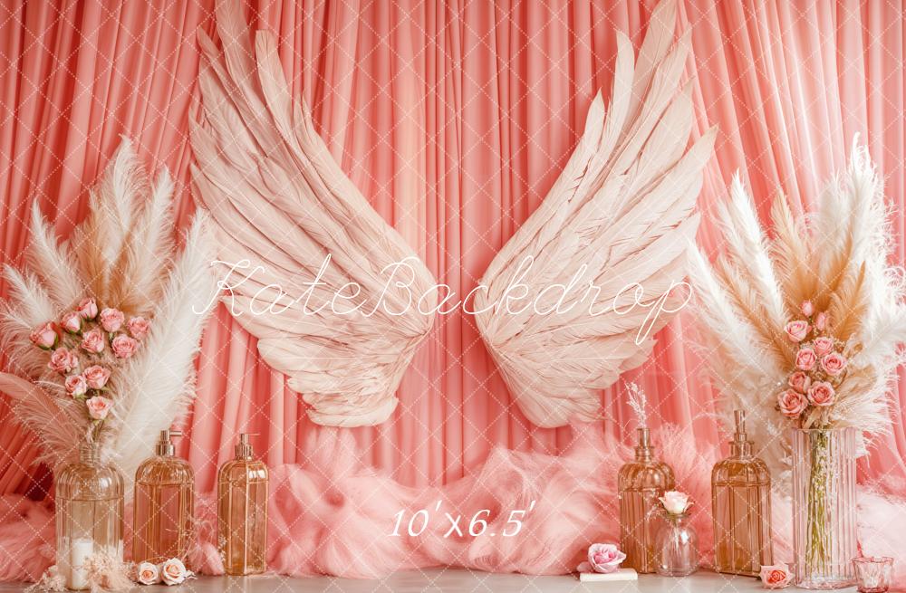 Kate Boho Angel Wings Pink Curtains Backdrop Designed by Emetselch - Kate Backdrop AU