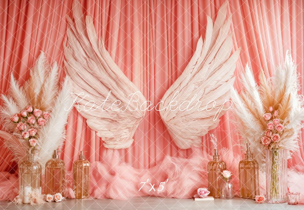 Kate Boho Angel Wings Pink Curtains Backdrop Designed by Emetselch - Kate Backdrop AU