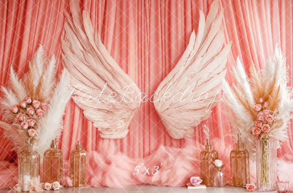 Kate Boho Angel Wings Pink Curtains Backdrop Designed by Emetselch - Kate Backdrop AU