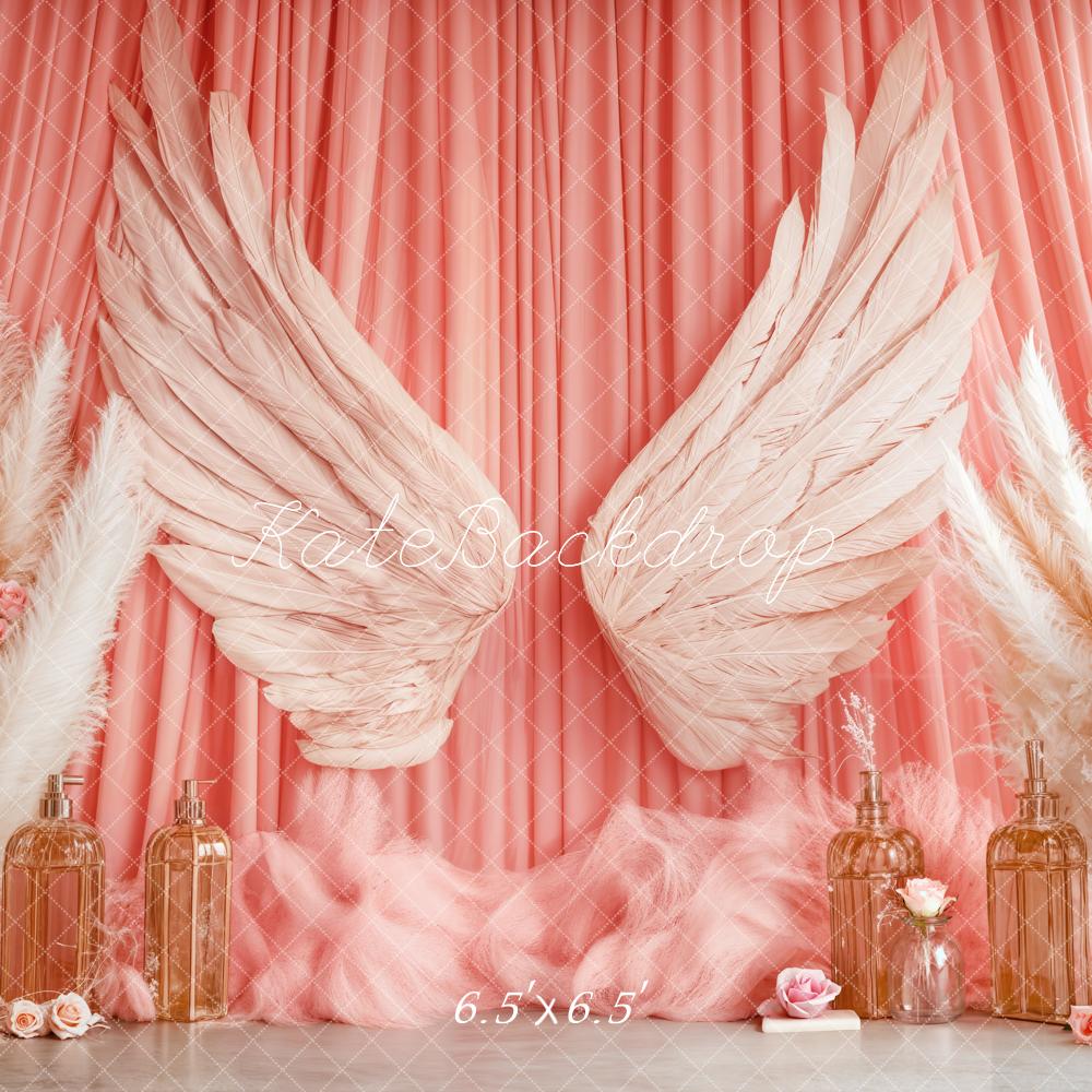 Kate Boho Angel Wings Pink Curtains Backdrop Designed by Emetselch - Kate Backdrop AU