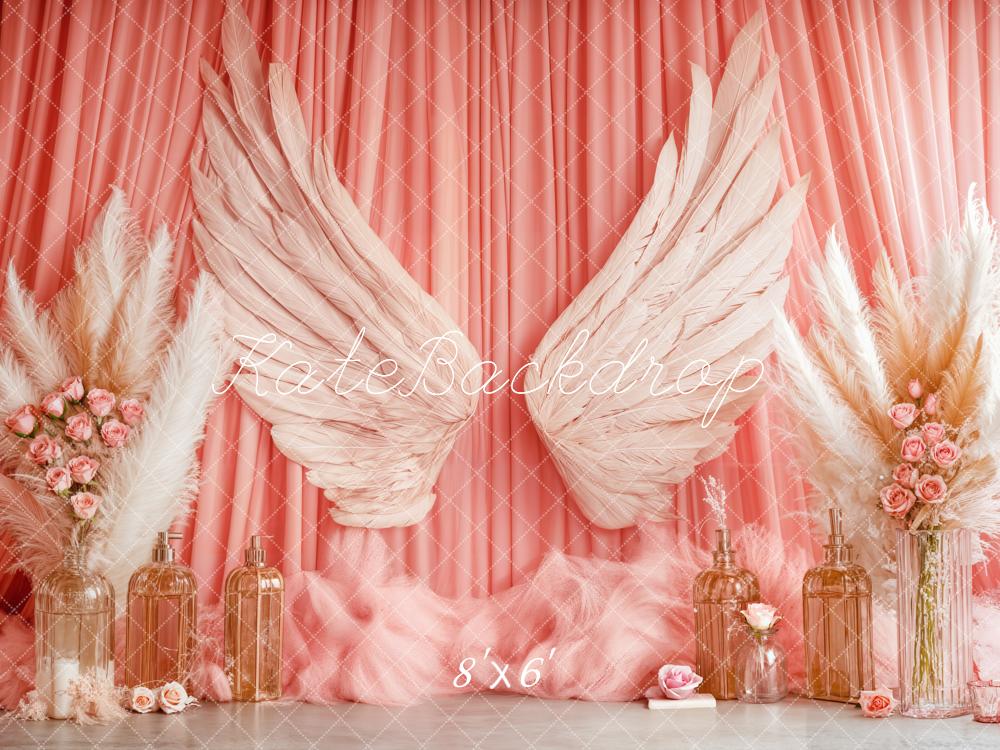 Kate Boho Angel Wings Pink Curtains Backdrop Designed by Emetselch - Kate Backdrop AU