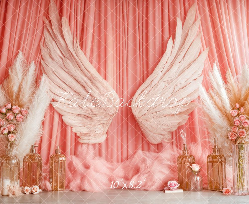 Kate Boho Angel Wings Pink Curtains Backdrop Designed by Emetselch - Kate Backdrop AU