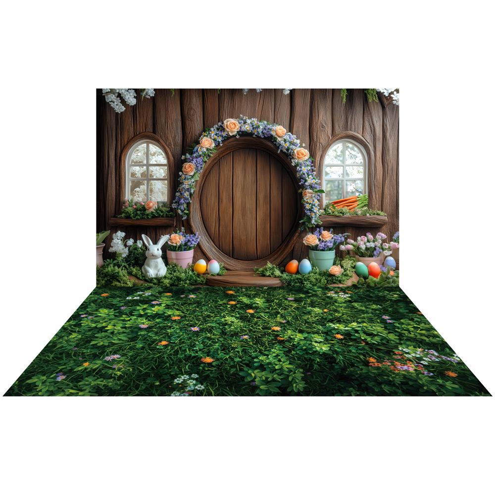Kate Easter Bunny Floral Arch Tree House Backdrop+Flower Grass Rubber Floor Mat designed by Mini MakeBelieve - Kate Backdrop AU