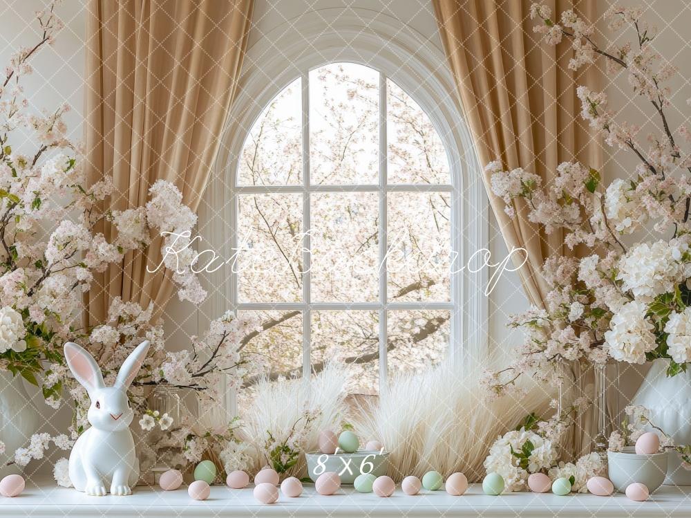 Kate Easter Bunny Floral Arched Window Backdrop Designed by Mini MakeBelieve - Kate Backdrop AU