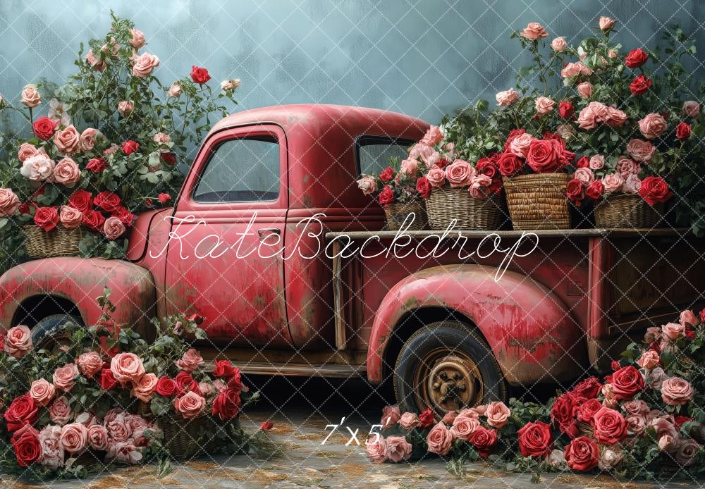 Kate Valentine Vintage Truck Roses Backdrop Designed by Patty Roberts - Kate Backdrop AU