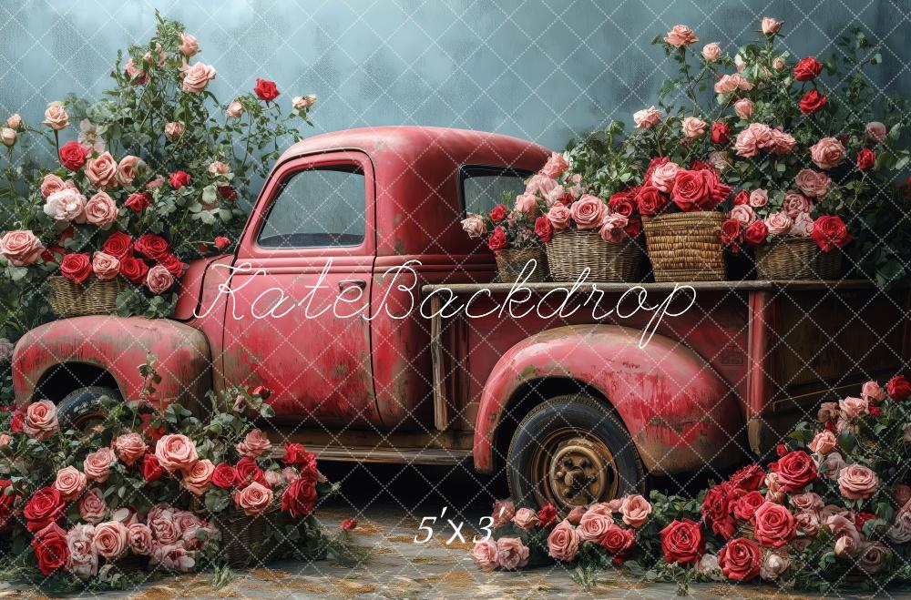 Kate Valentine Vintage Truck Roses Backdrop Designed by Patty Roberts - Kate Backdrop AU