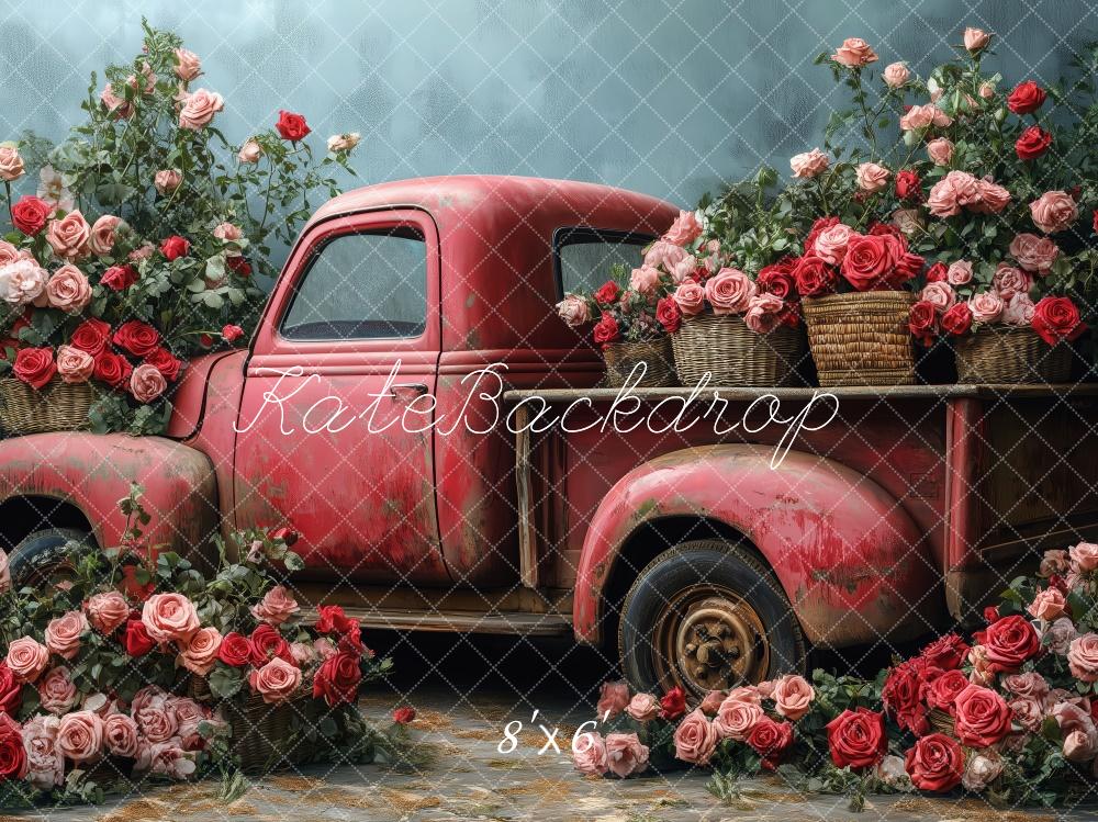 Kate Valentine Vintage Truck Roses Backdrop Designed by Patty Roberts - Kate Backdrop AU