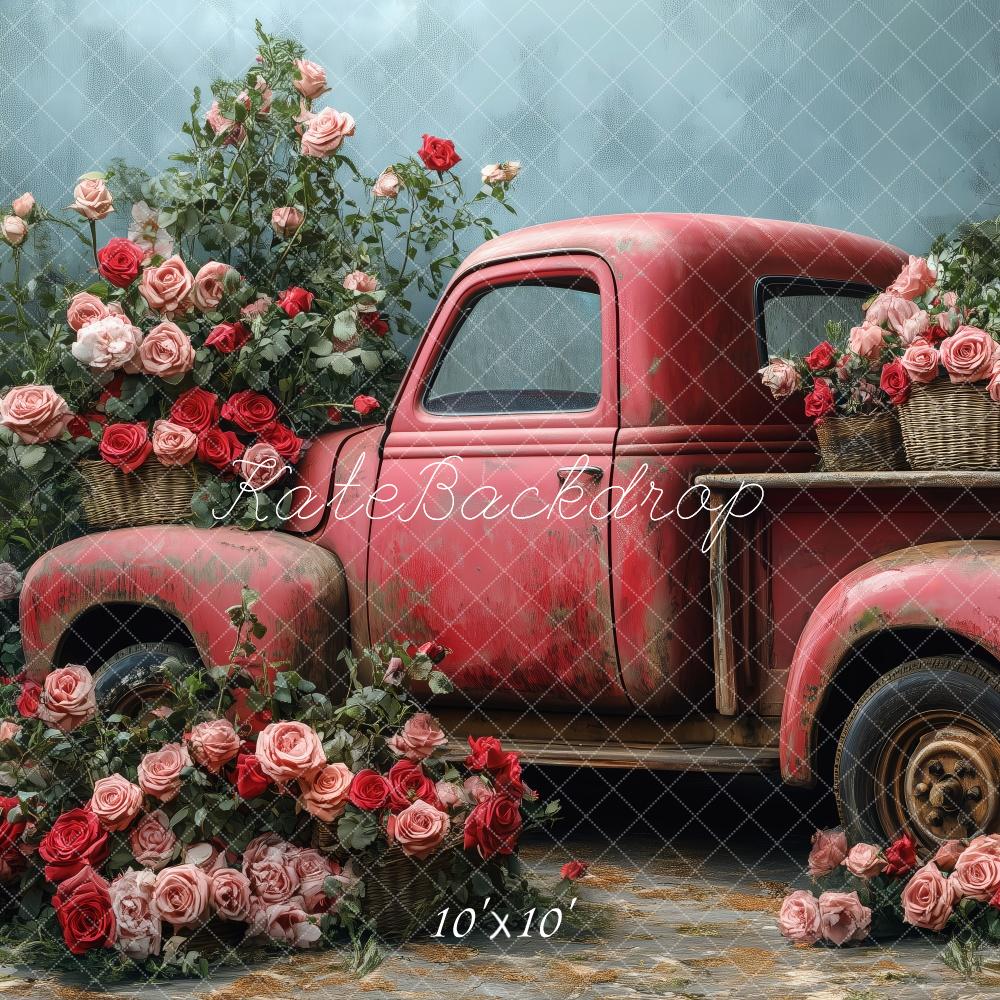 Kate Valentine Vintage Truck Roses Backdrop Designed by Patty Roberts - Kate Backdrop AU