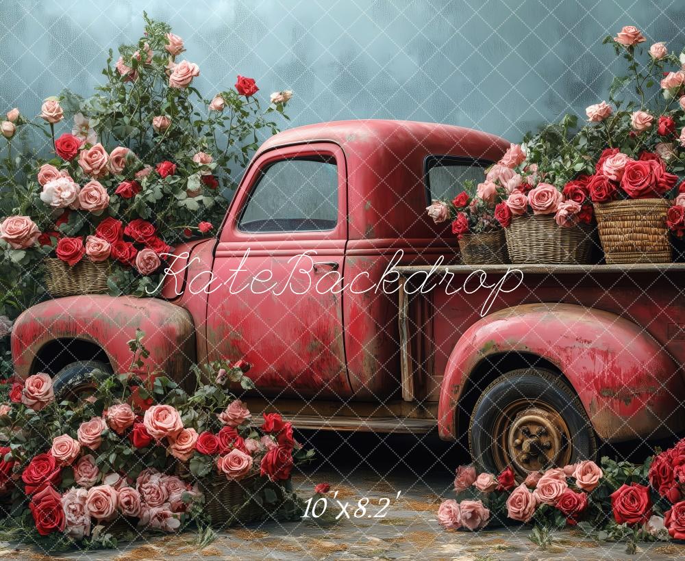 Kate Valentine Vintage Truck Roses Backdrop Designed by Patty Roberts - Kate Backdrop AU