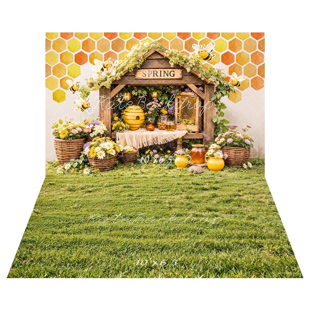 Kate Spring Bee Honeycomb Floral Backdrop+Green Grass Backdrop - Kate Backdrop AU