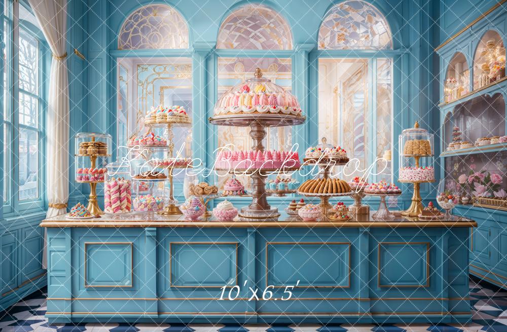 Kate Retro Blue Cake Shop Backdrop Designed by Emetselch - Kate Backdrop AU