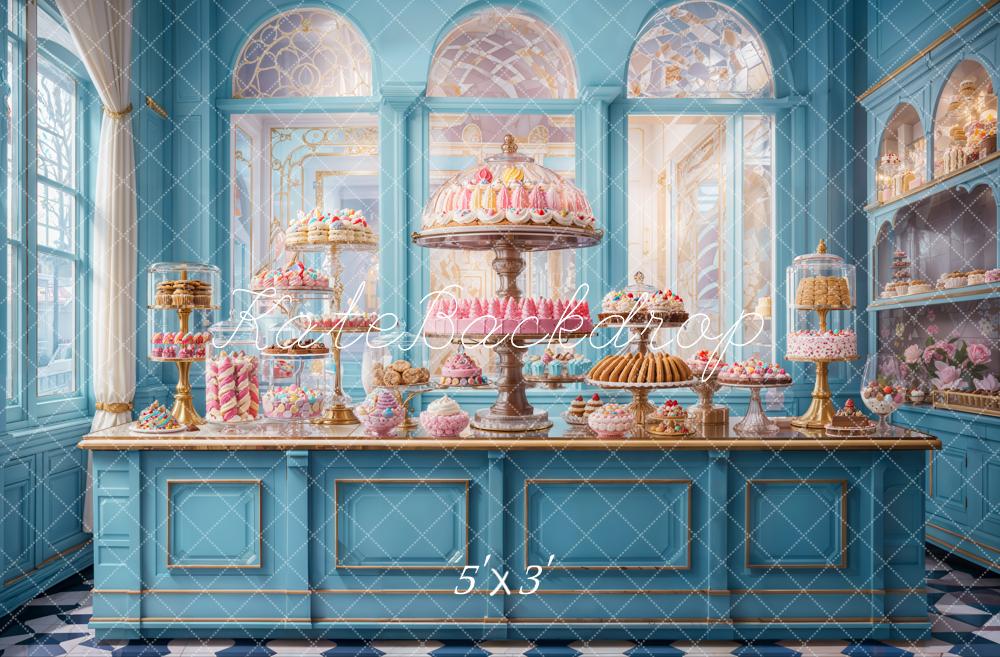 Kate Retro Blue Cake Shop Backdrop Designed by Emetselch - Kate Backdrop AU