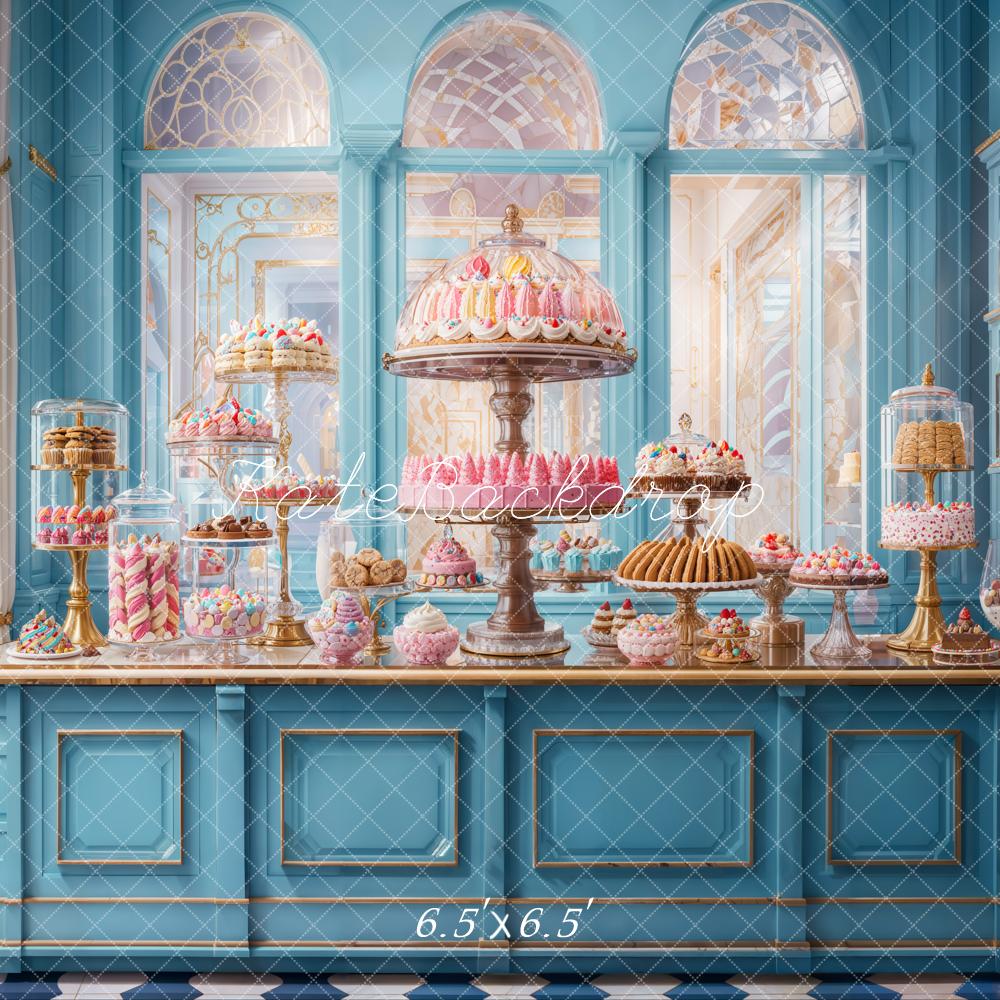 Kate Retro Blue Cake Shop Backdrop Designed by Emetselch - Kate Backdrop AU