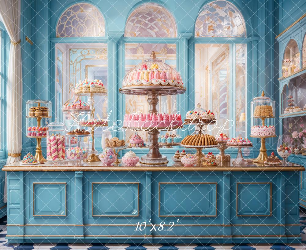 Kate Retro Blue Cake Shop Backdrop Designed by Emetselch - Kate Backdrop AU