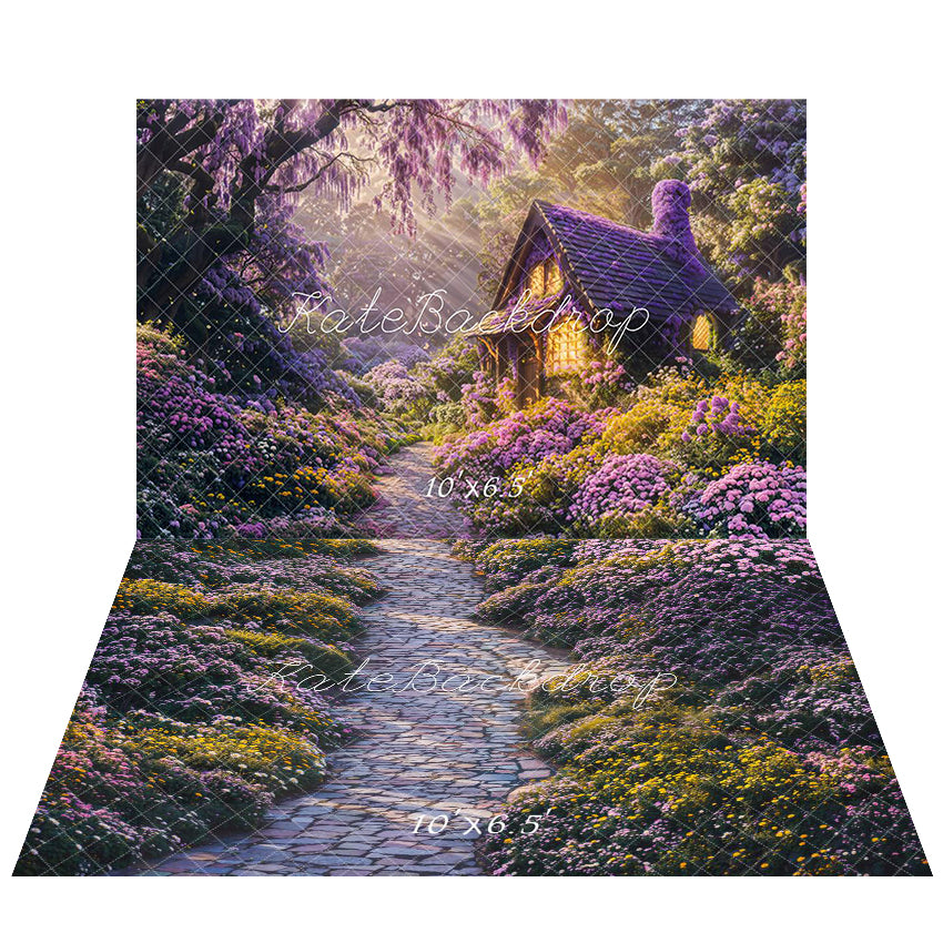 Kate Dreamy Fairy Cottage Forest Backdrop+Flower Pathway Garden Floor Backdrop - Kate Backdrop AU