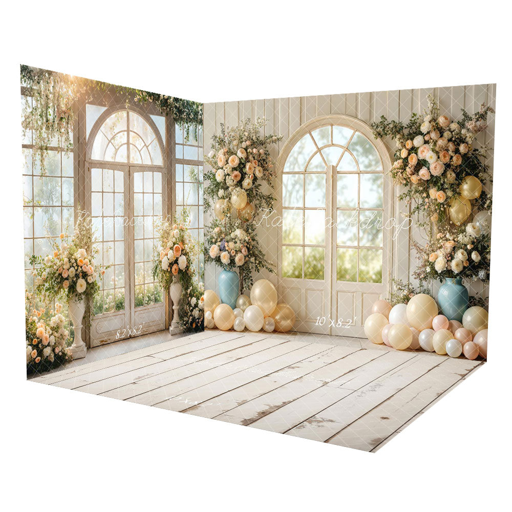 Kate Wedding Floral Arched Window Balloons Room Set (8ftx8ft&10ftx8ft&8ftx10ft) - Kate Backdrop AU